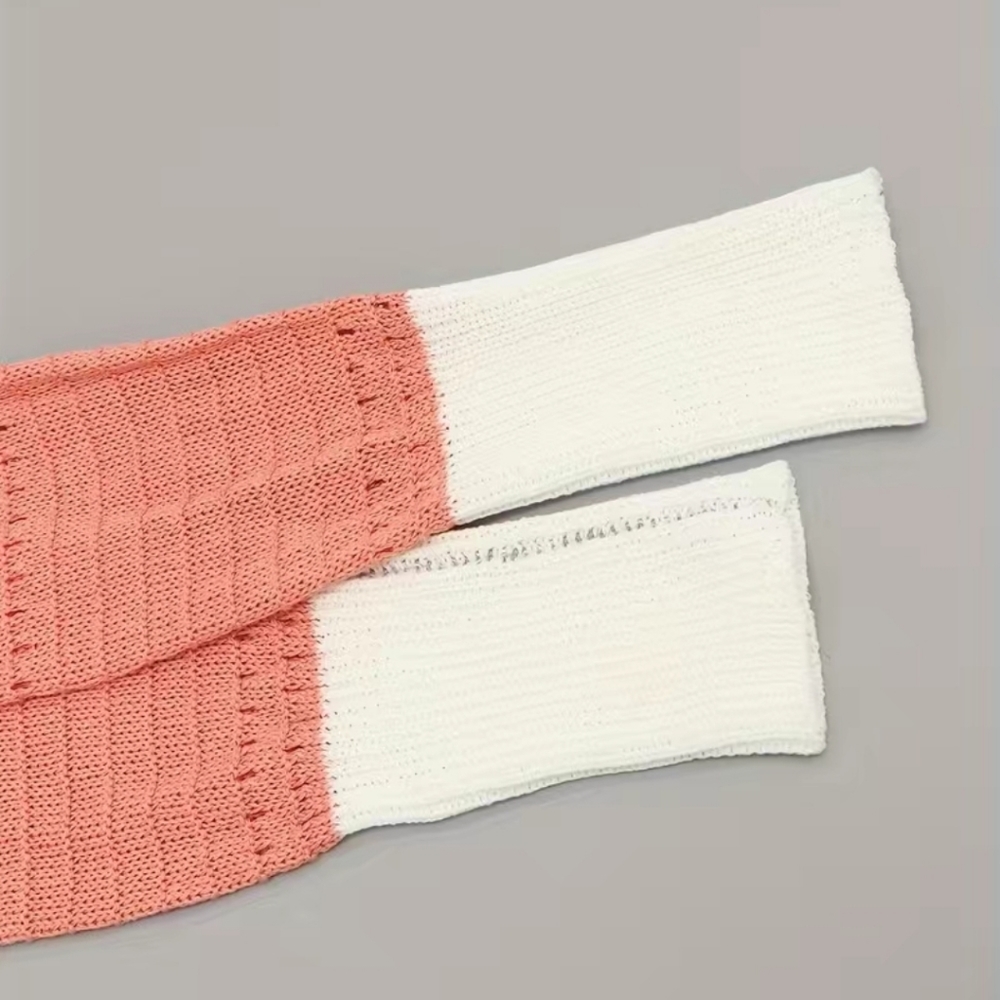 Sweater Long Sleeved Acrylic Color Block gray/peach/yellow/white Lightweight - Picture 3 of 6